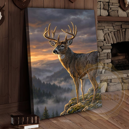 Deer Canvas Majestic Sunset Mountain Landscape Canvas Wall Art