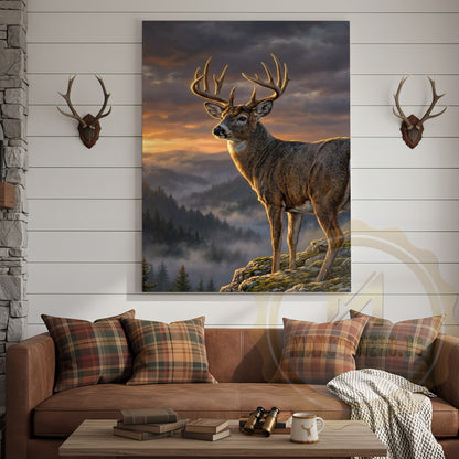 Deer Canvas Majestic Sunset Mountain Landscape Canvas Wall Art