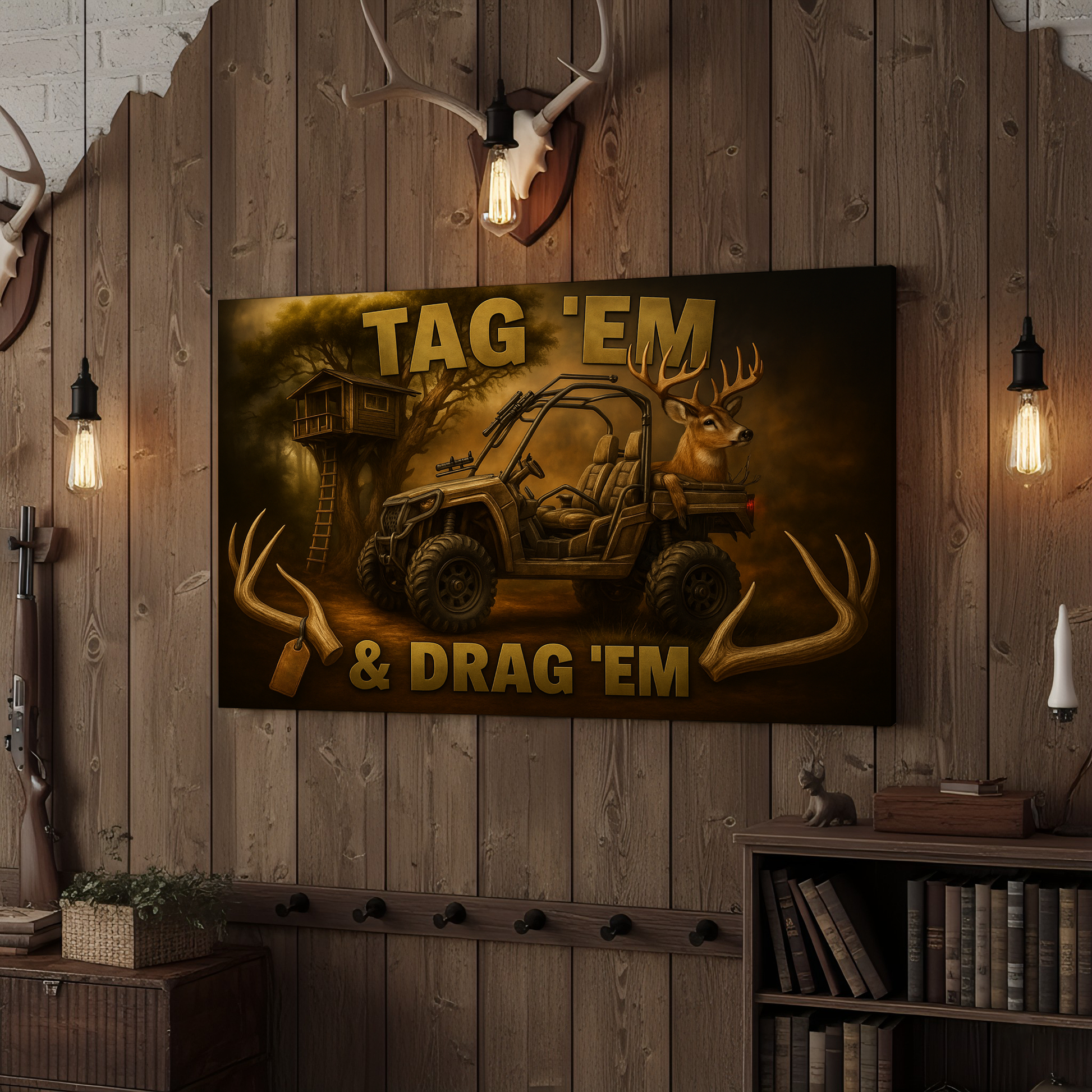 Deer Tag and Drag 3D Wrapped Canvas Wall Art