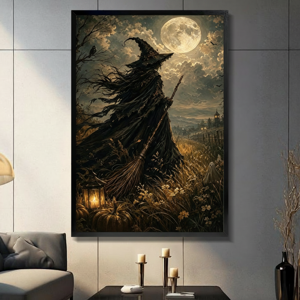 Full Moon Witch Field Gothic Canvas Art Wall Art
