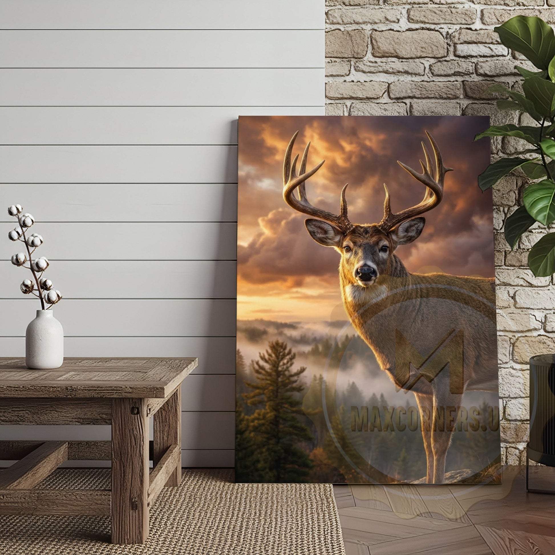 Deer Canvas Golden Hour Misty Mountain View Canvas Wall Art