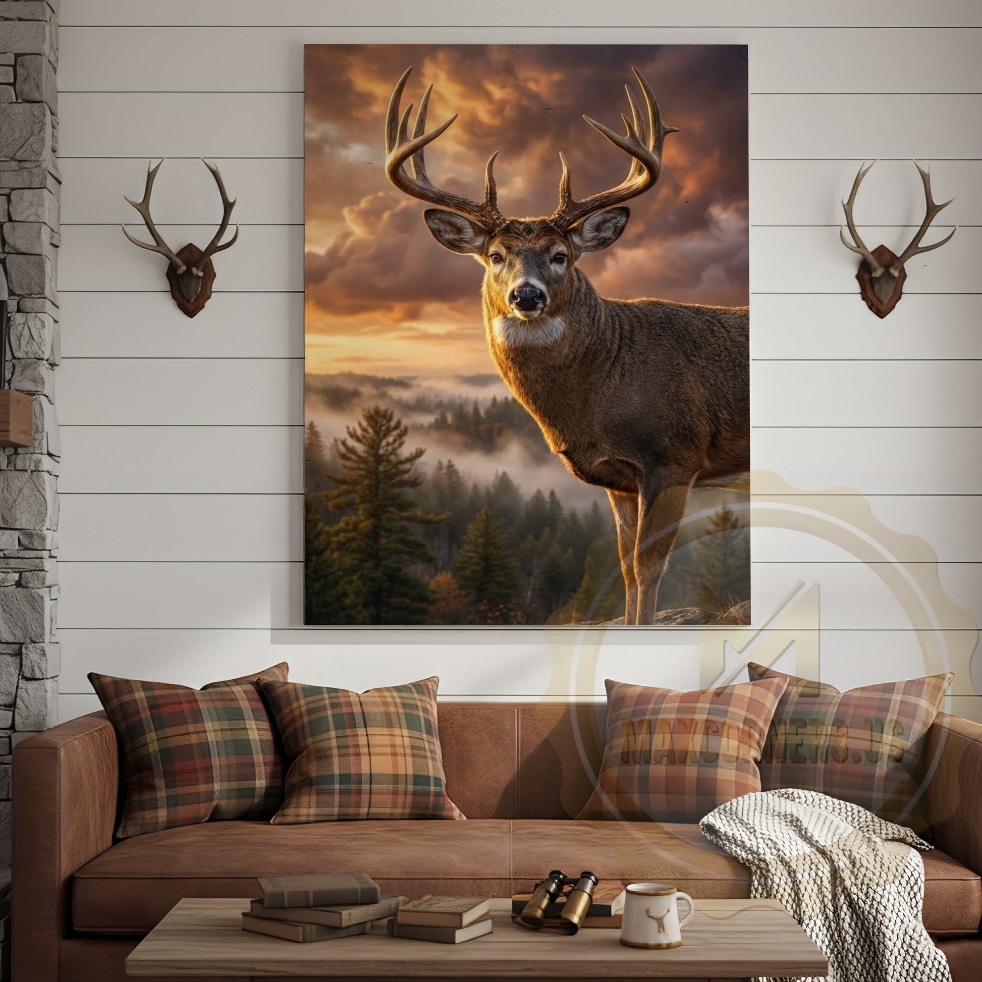 Deer Canvas Golden Hour Misty Mountain View Canvas Wall Art