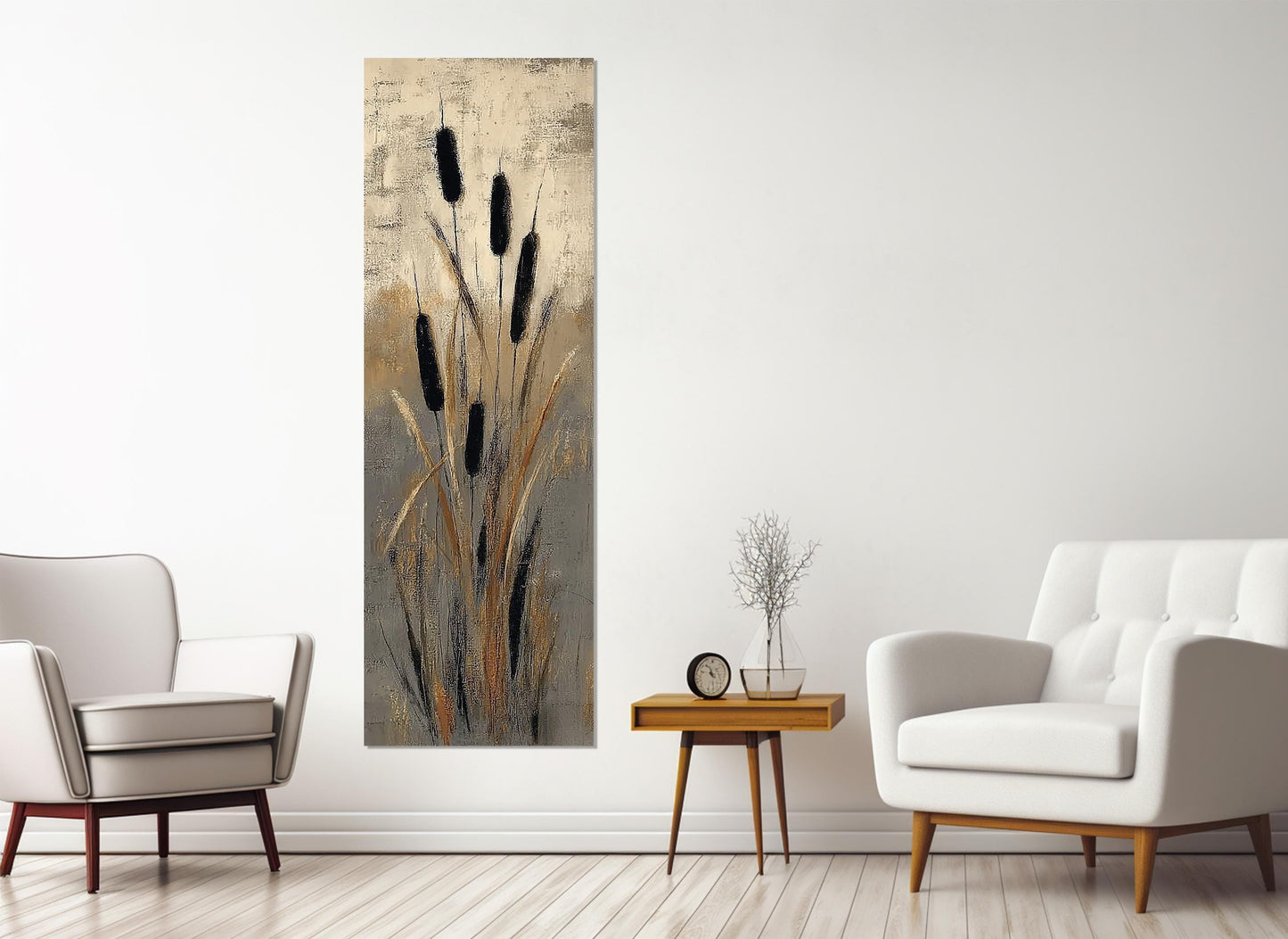 Cattails Abstract Art Canvas Print, Nature Print, Rustic Wall Decor, Framed and Ready to Hang