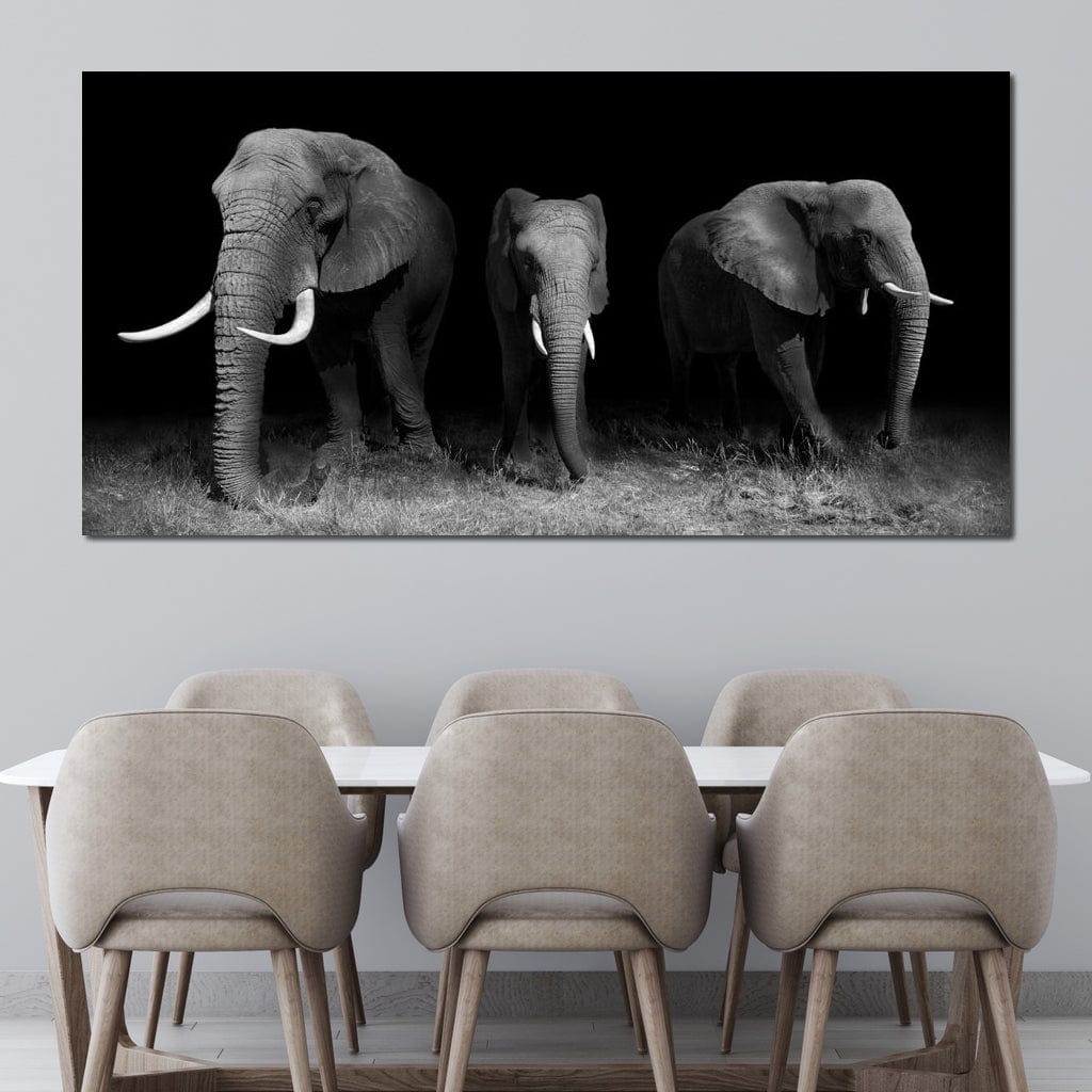 Black and White Elephants Canvas Wall Art