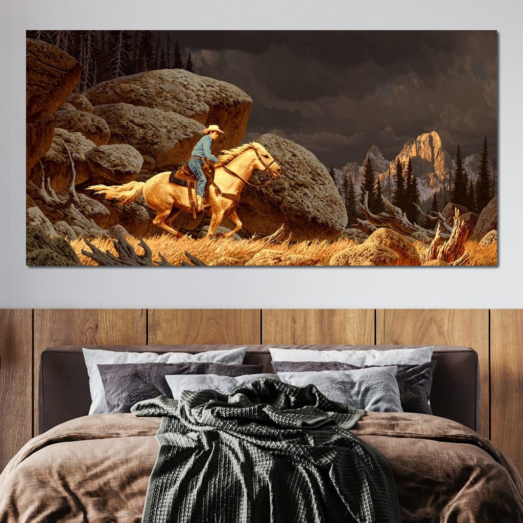Cowboy In The Rockies Canvas Wall Art