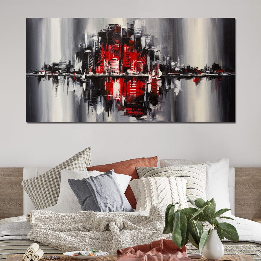 Red Black & Grey Skyline Canvas Wall Art