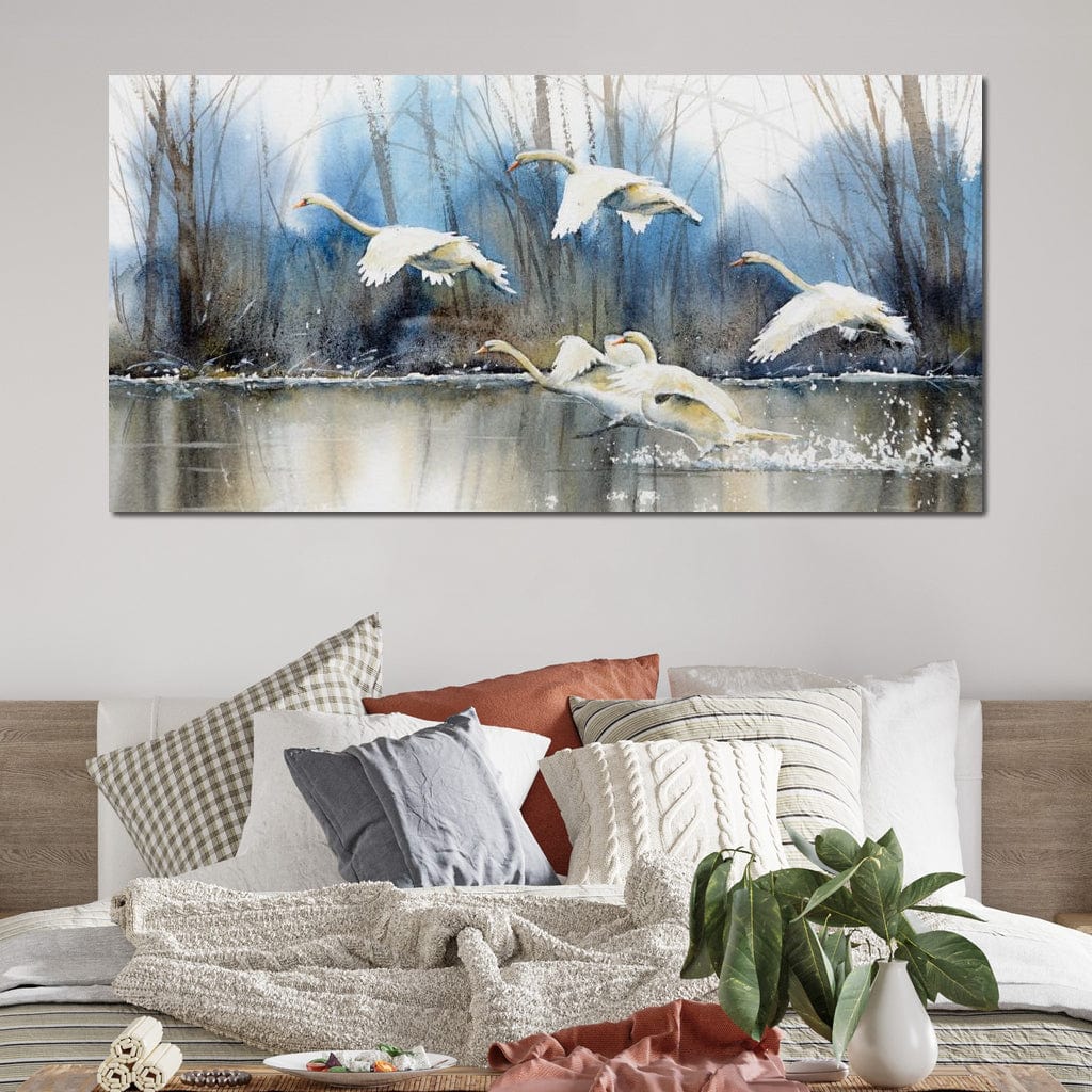 White Swans Canvas Wall Art