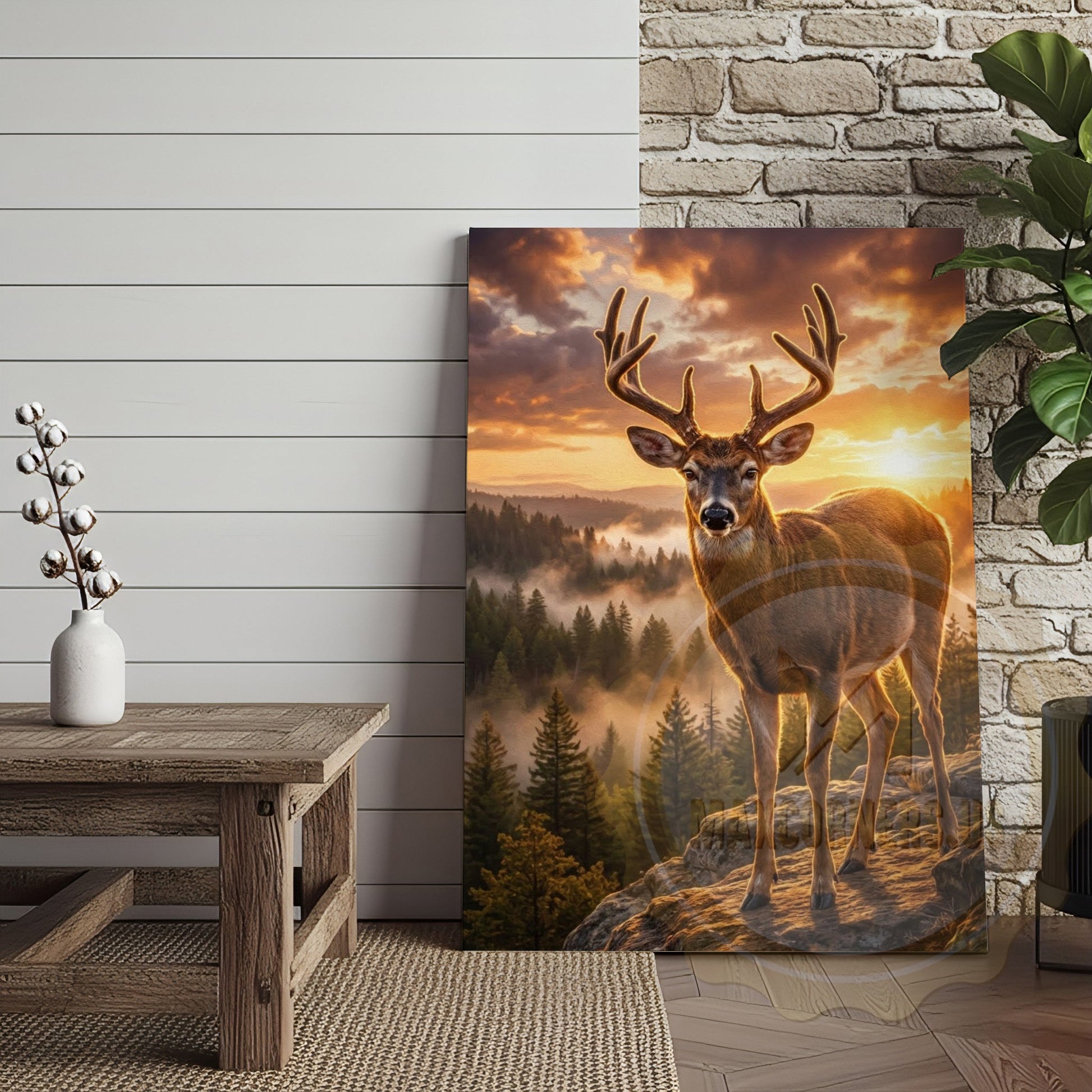 Deer Canvas Sunrise Forest Valley Scenic Canvas Wall Art