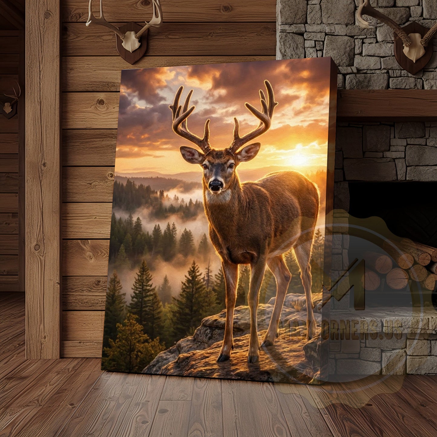 Deer Canvas Sunrise Forest Valley Scenic Canvas Wall Art