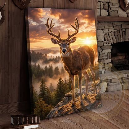Deer Canvas Sunrise Forest Valley Scenic Canvas Wall Art