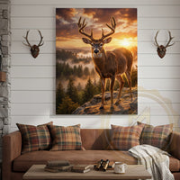 Deer Canvas Sunrise Forest Valley Scenic Canvas Wall Art