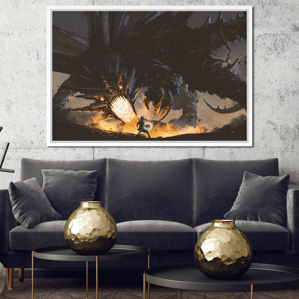 Dark Dragon Clash Canvas Wall Art