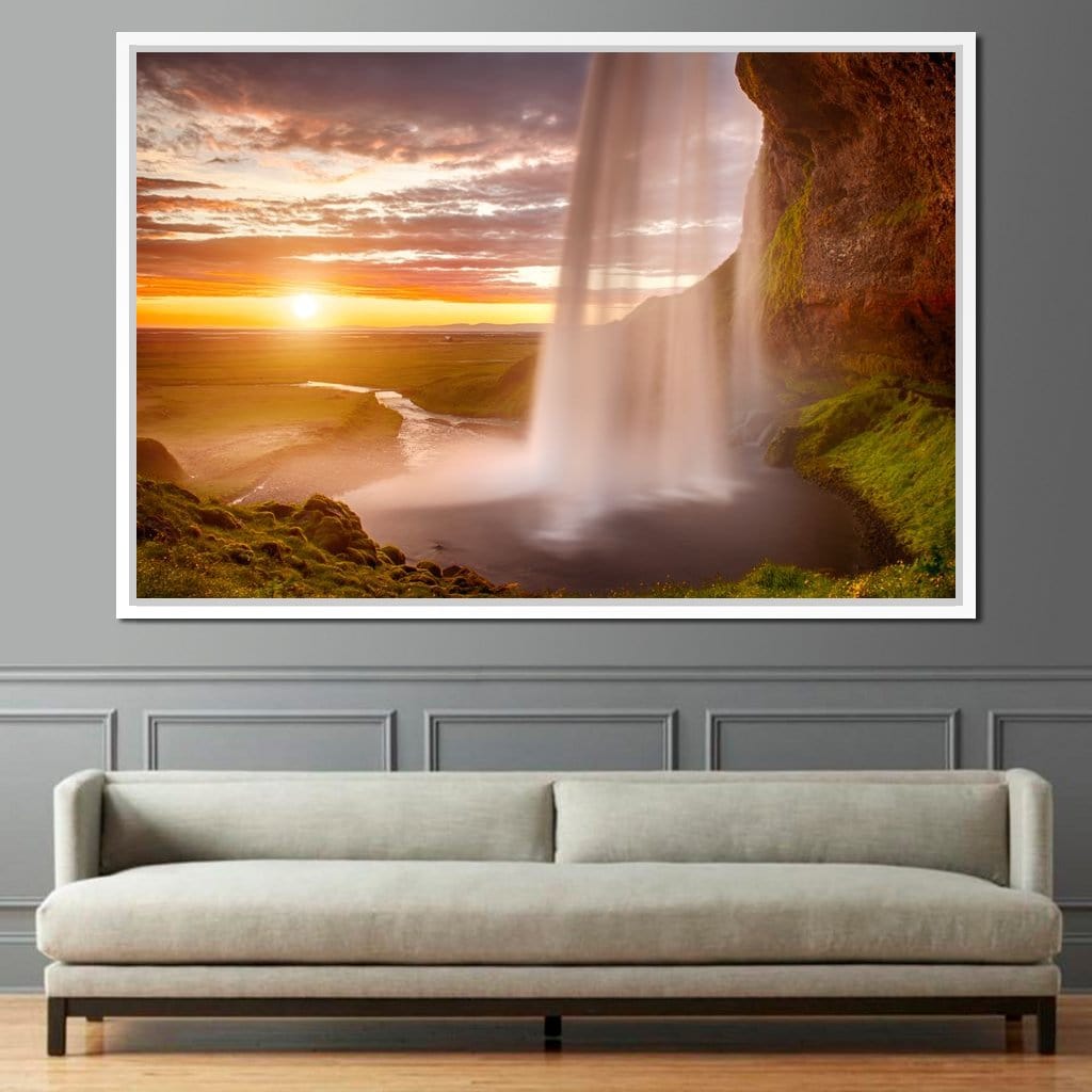 Sunset over Seljalandsfoss Waterfall Canvas Wall Art