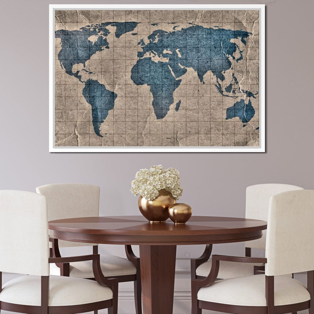 Blue Lands World Map Canvas Wall Art