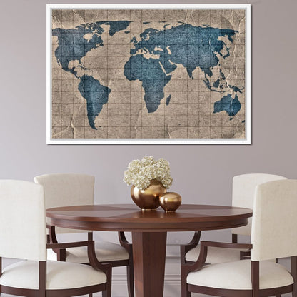 Blue Lands World Map Canvas Wall Art