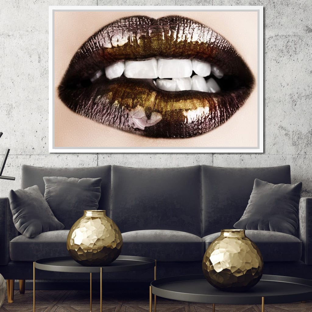 Black & Gold Lips Canvas Wall Art