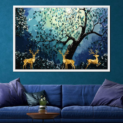 Golden Deers Canvas Wall Art