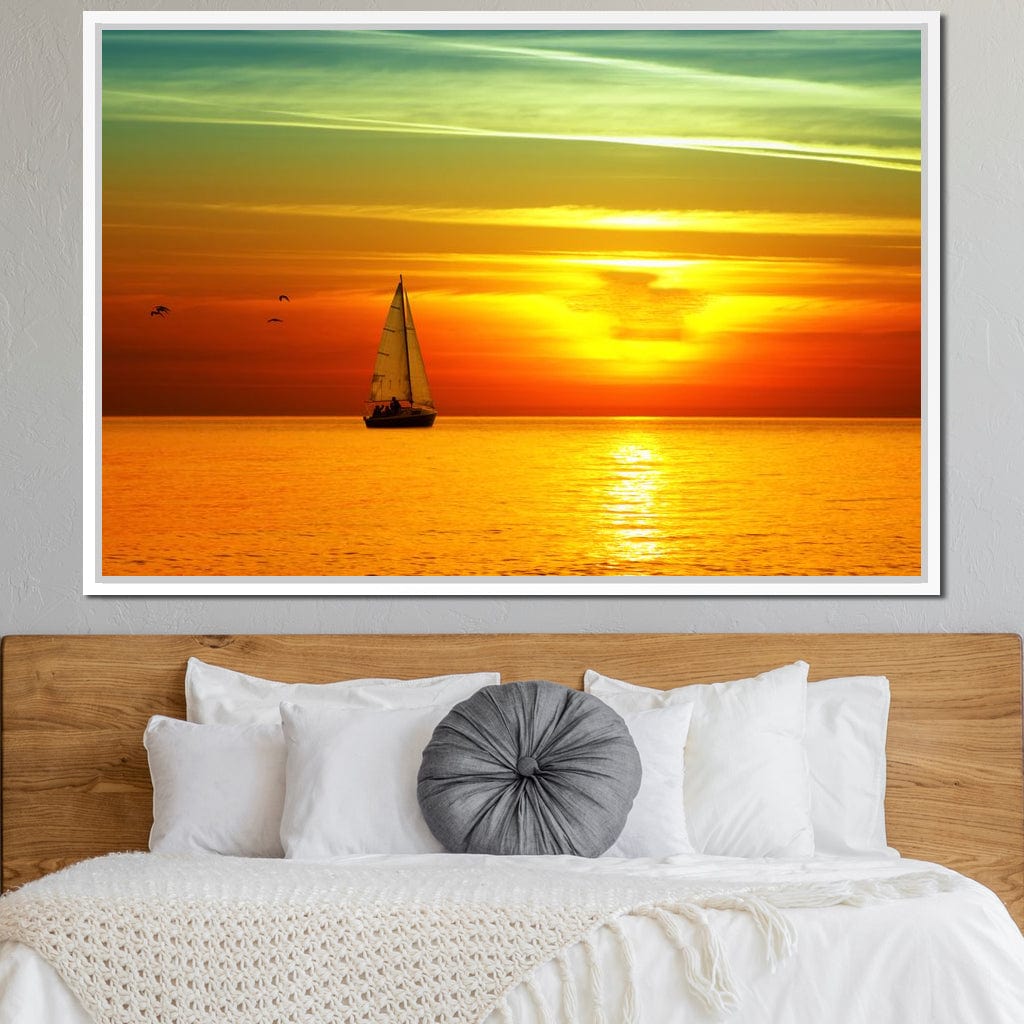 Sailing Boat Sunset Canvas Wall Art