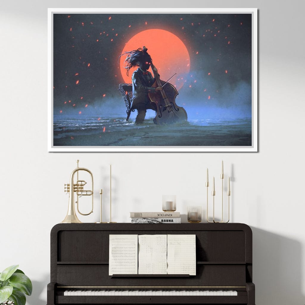 Mysterious Man Playing the Cello Canvas Wall Art