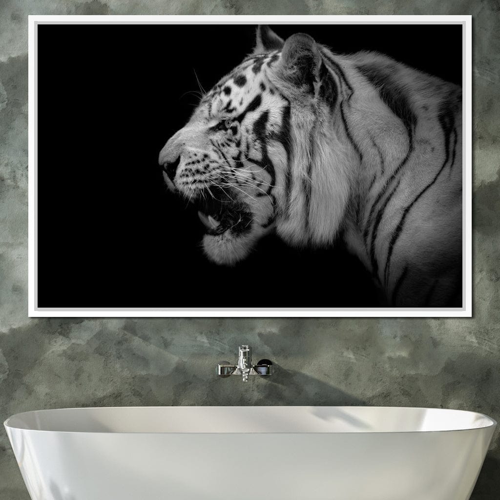 Black and White Tiger Profile Canvas Wall Art