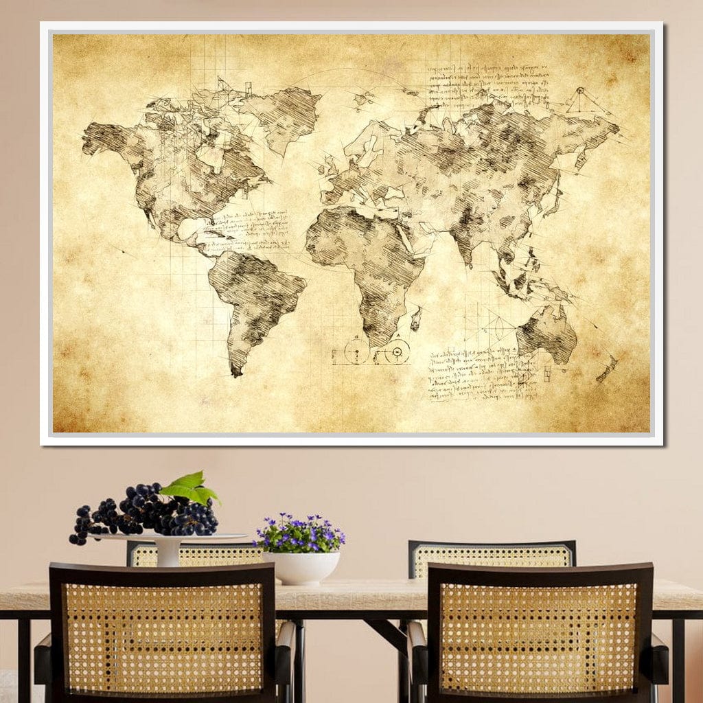 World Map Da Vinci - Mateo Canvas Wall Art