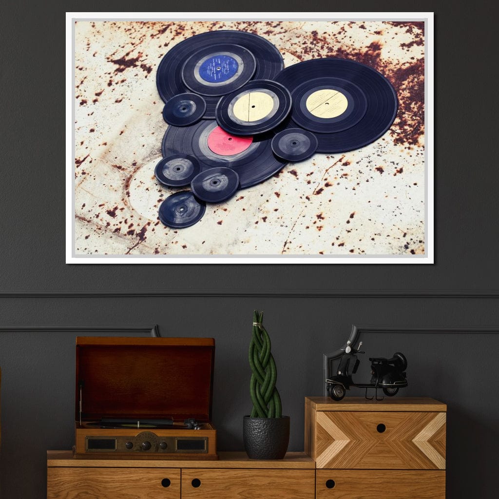 Heart Shaped Vinyl Records Canvas Wall Art