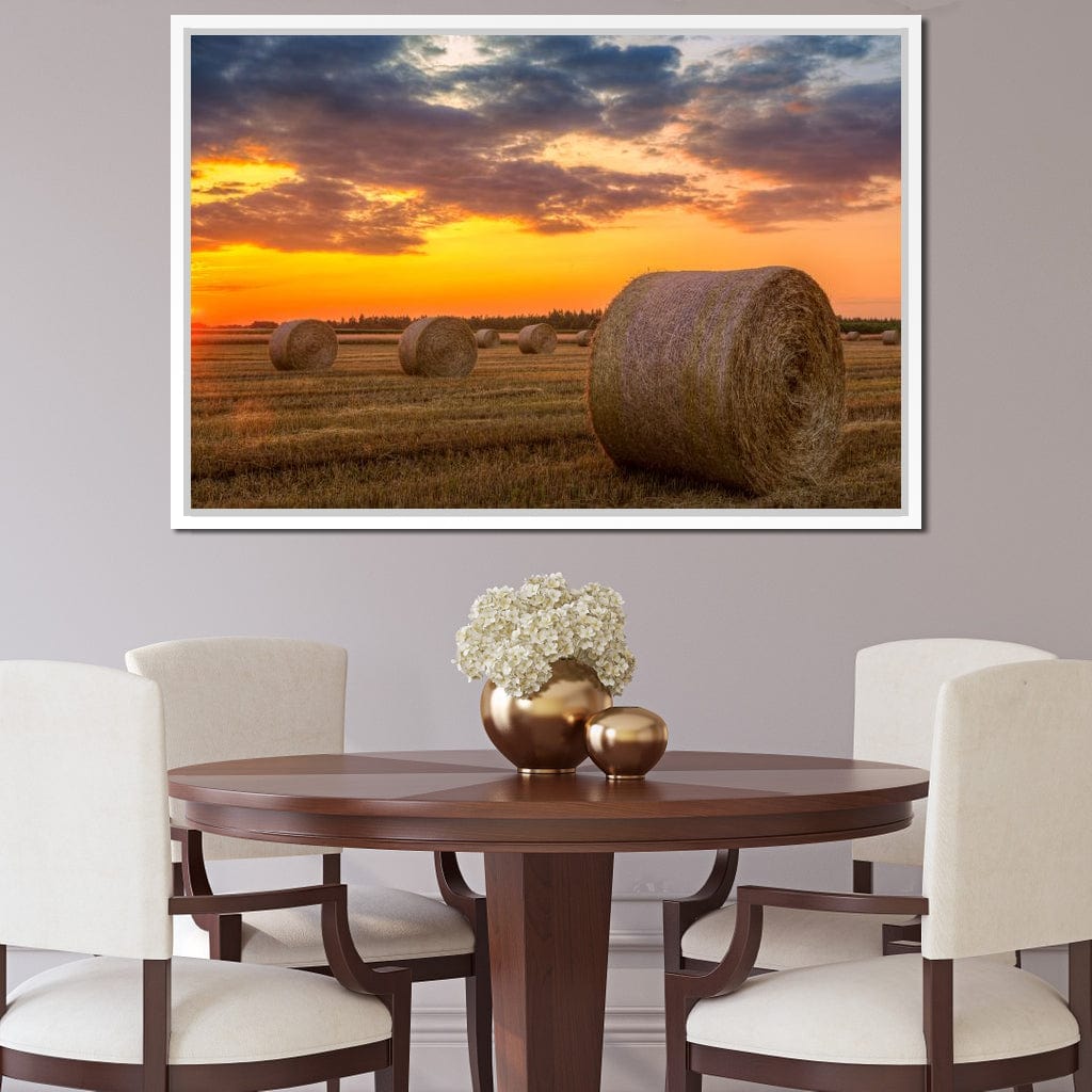 Hay Bales Sunset Canvas Wall Art