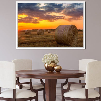 Hay Bales Sunset Canvas Wall Art
