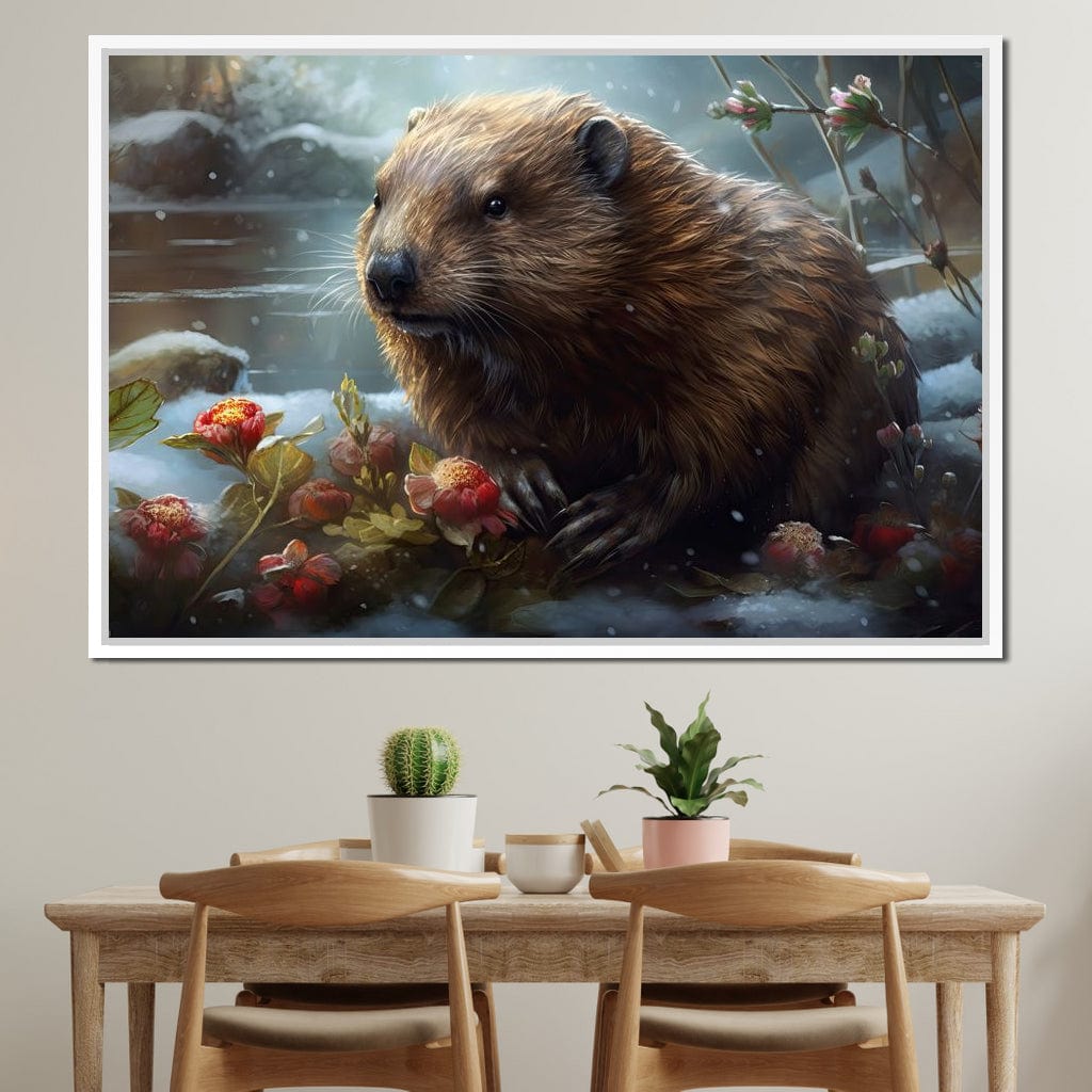Winter Beaver Canvas Wall Art