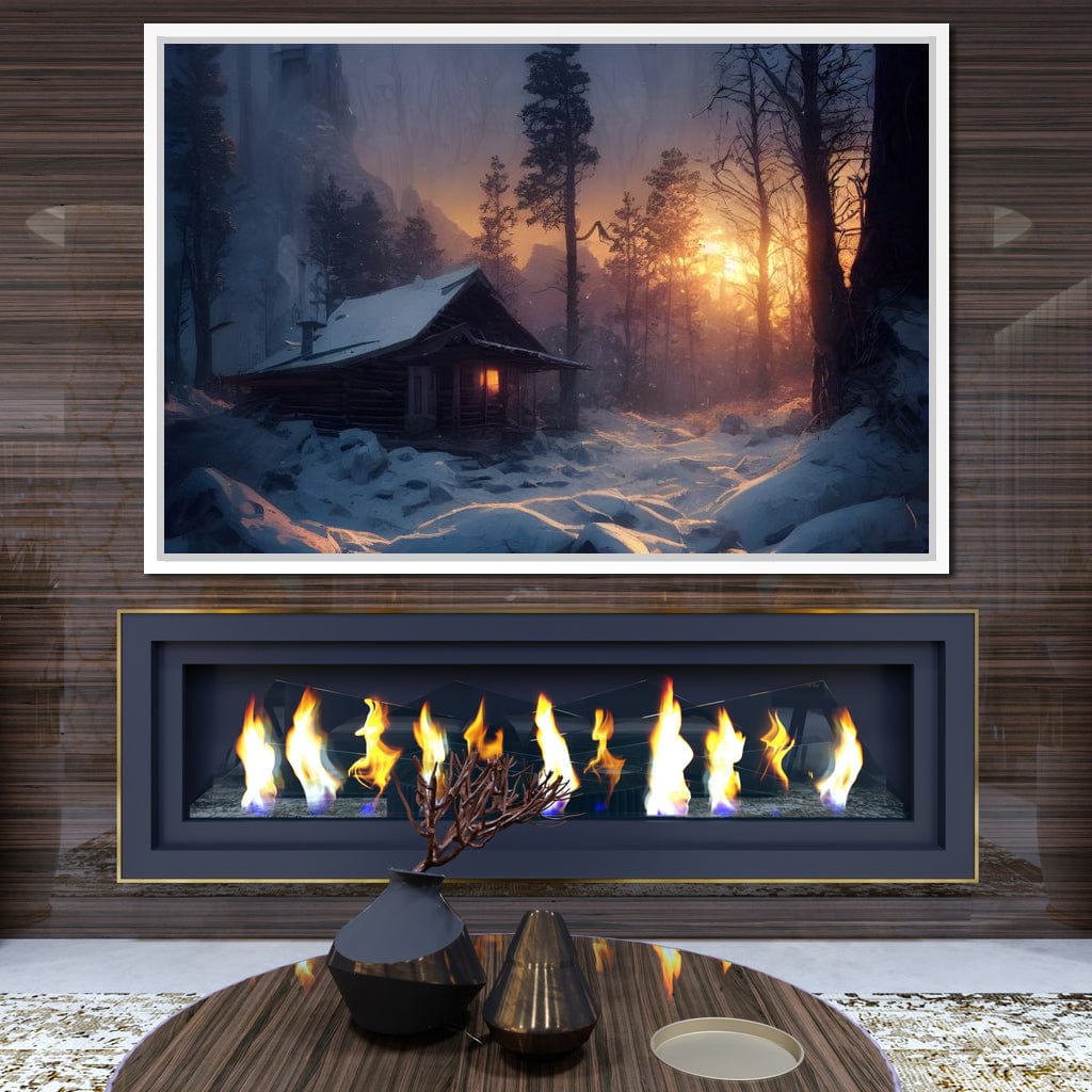 Warm Cabin Covered in Snow Canvas Wall Art