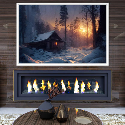 Warm Cabin Covered in Snow Canvas Wall Art