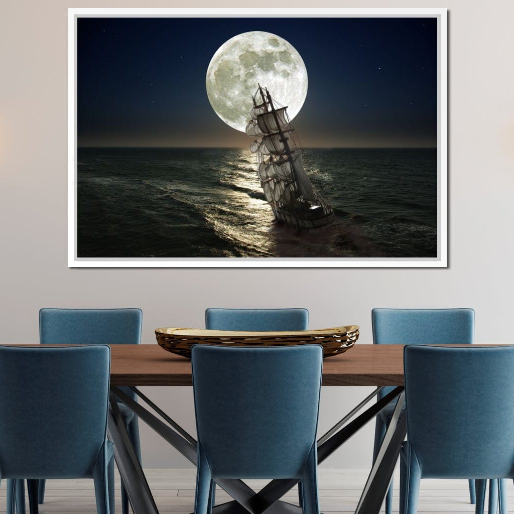 Sailing Under the Giant Moon Canvas Wall Art