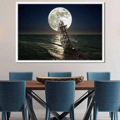 Sailing Under the Giant Moon Canvas Wall Art