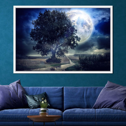 Giant Moon Summer Night Canvas Wall Art