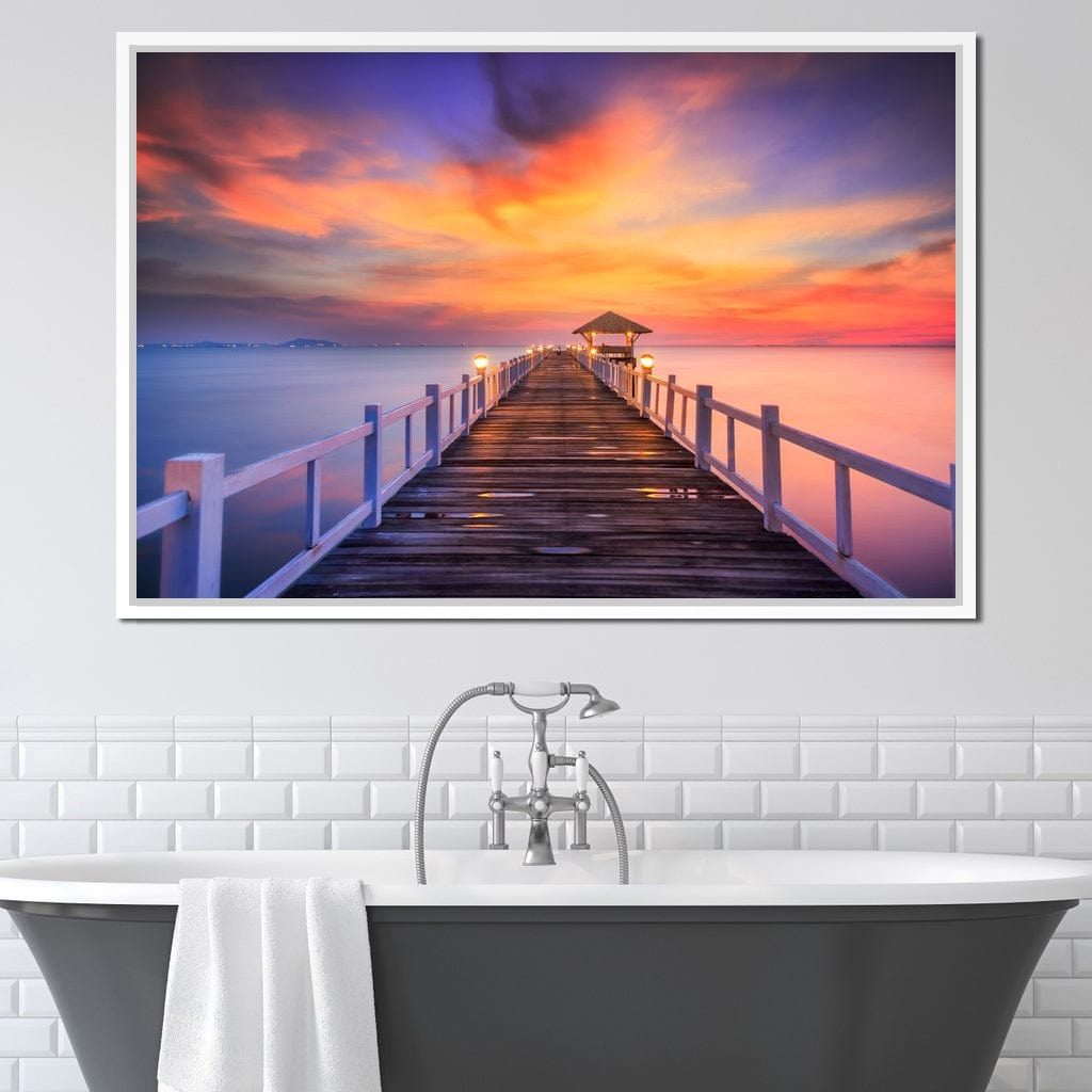 Celebrated Pier Pink Sunset Canvas Wall Art