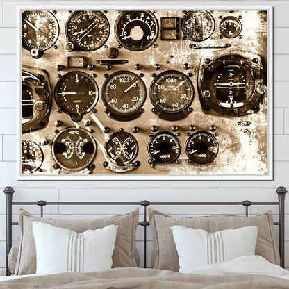 Retro Airplane Instruments Canvas Wall Art