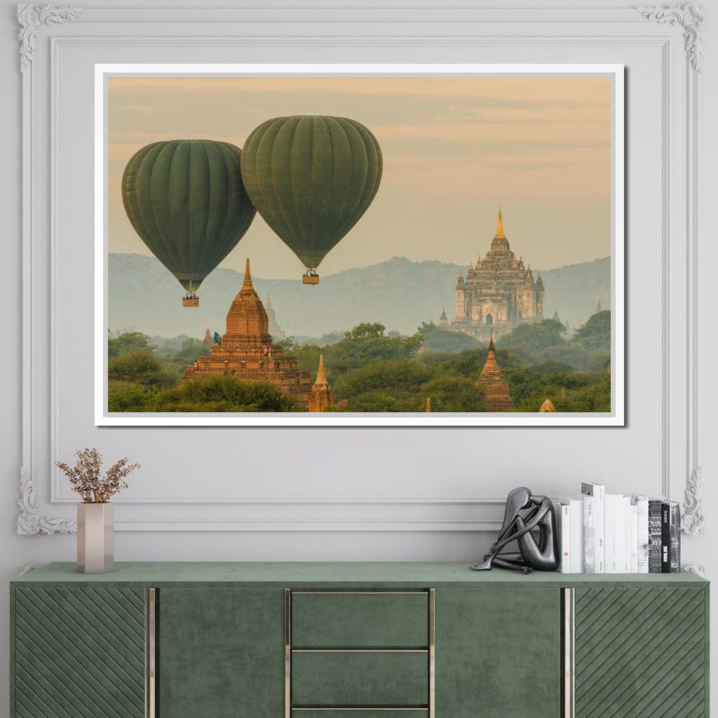 Hot Air Balloon over The Ancient Temples of Bagan Canvas Wall Art