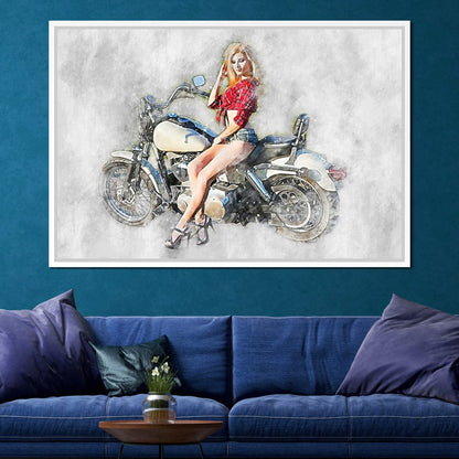 Girl Motorcycle - Mateo Canvas Wall Art