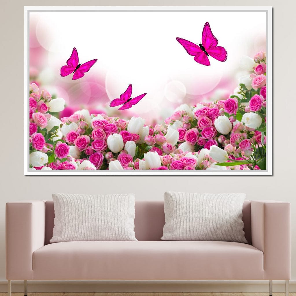 Pink Roses & Butterflies Canvas Wall Art