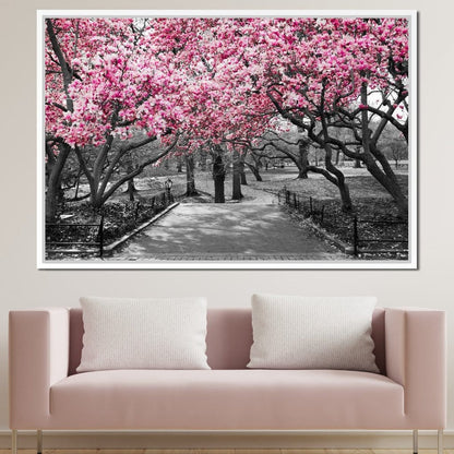 Pink Blossoms in Black and White Canvas Wall Art