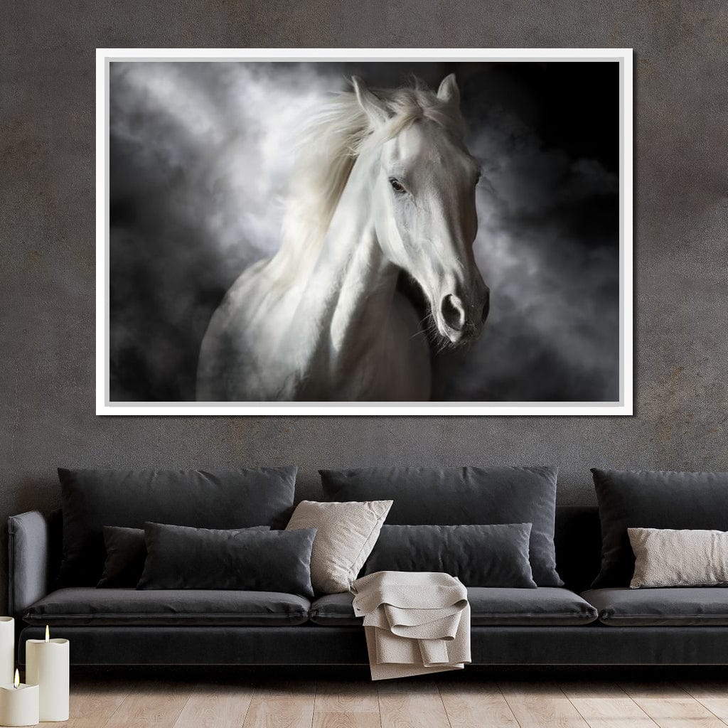 White Stallion Canvas Wall Art