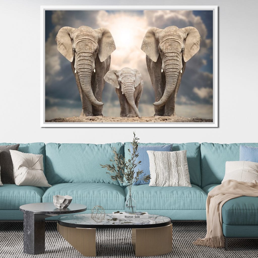 Elephant Family Under the Sun Canvas Wall Art