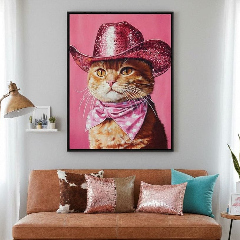 Pink Rodeo Cat Swagger Canvas Wall Art