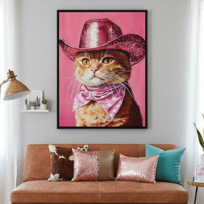 Pink Rodeo Cat Swagger Canvas Wall Art