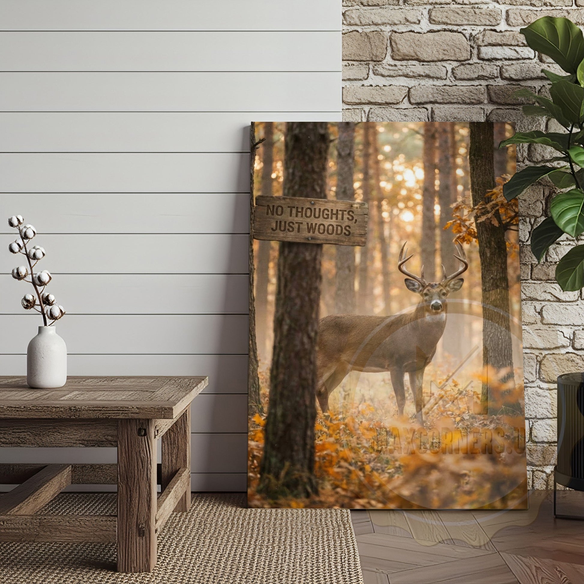 Deer Canvas No Thoughts Just Woods Quote Canvas Wall Art
