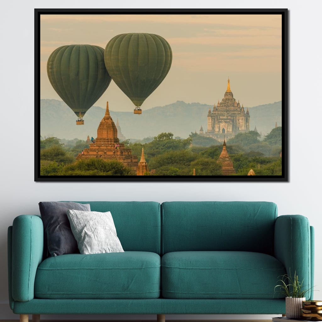 Hot Air Balloon over The Ancient Temples of Bagan Canvas Wall Art
