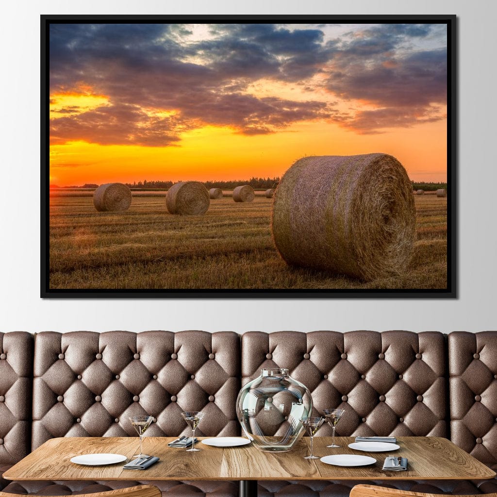 Hay Bales Sunset Canvas Wall Art