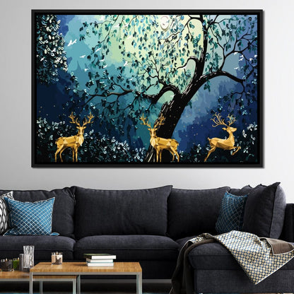 Golden Deers Canvas Wall Art