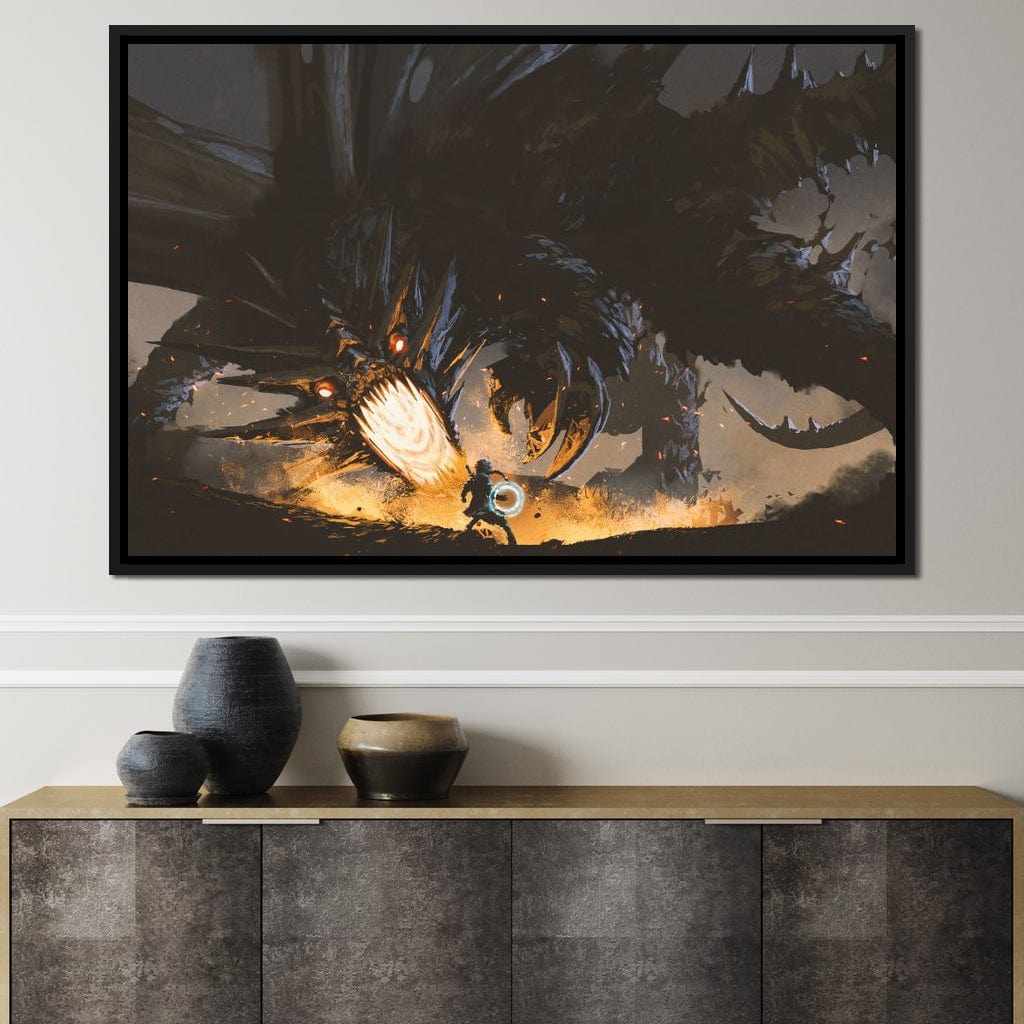 Dark Dragon Clash Canvas Wall Art