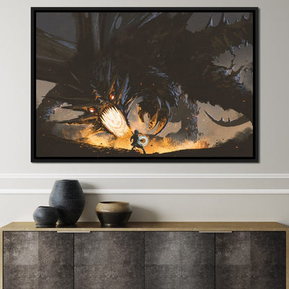 Dark Dragon Clash Canvas Wall Art